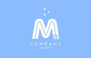 M blue white alphabet letter logo with lines and dots. Corporate creative template design for company and business vector