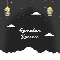 Ramadan Kareem set of posters or invitations design , stars and moon on gold and soft black background. Vector illustration. Place for text