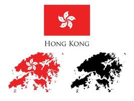 hong kong flag and map vector