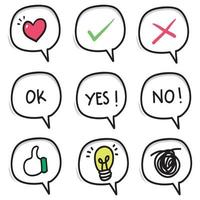 Vector set of hand drawn expression speech bubbles with wording and symbol.