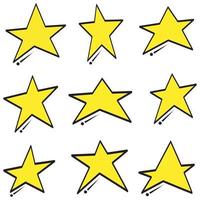 conjunto de iconos de calificación de estrellas de fideos. icono de estrella dorada aislado en un fondo blanco con estilo dibujado a mano vector