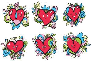 Doodle Hearts abstract, a collection of hand-drawn colorful love hearts. Vector illustration.