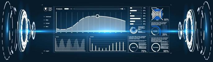 Sky-fi digital hi-tech collection in HUD style. Magic circle teleport podium. GUI, UI virtual reality projector. vector