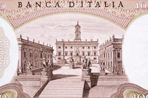 Campidoglio square in Rome from old Italian money photo