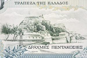 Fortress overlooking Corfu from old Greek money photo