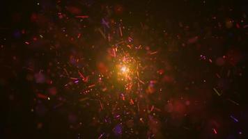 brillante multicolor caliente chispas emitiendo y explotando desde un pirotécnico bengala. lleno hd Fuegos artificiales movimiento antecedentes animación. video