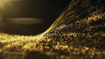 Abstract motion background animation with a flowing golden fractal wave of glittering gold light particles and lens flare. Depth of field bokeh. video