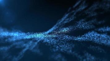 Abstract motion background animation with a flowing blue fractal light wave of glowing blue light particles and lens flare. Shallow depth of field bokeh. video