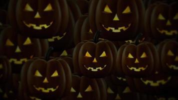 eng donker halloween pompoenen beweging achtergrond animatie. slecht, dreigend pompoenen met vlammend ogen. vol hd en een naadloos lus. video