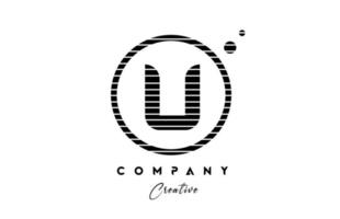 U alphabet letter logo icon design with line stripe and circle. Black and white creative template for company and business vector