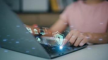 cybersecurity concept, user privacy security and encryption, secure internet access Future technology and cybernetics, screen padlock. photo