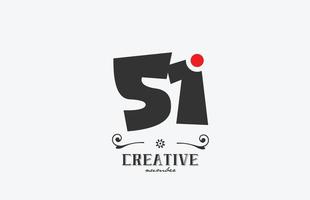 grey 51 number logo icon design with red dot. Creative template for company and business vector