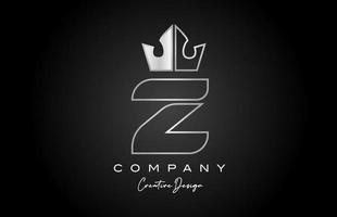 Z metal alphabet letter logo icon design. Silver grey creative crown king template for business and company vector