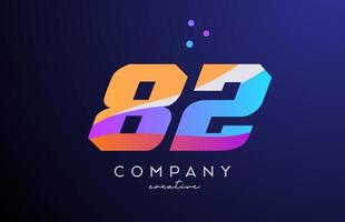 colored number 82 logo icon with dots. Yellow blue pink template design for a company and busines vector