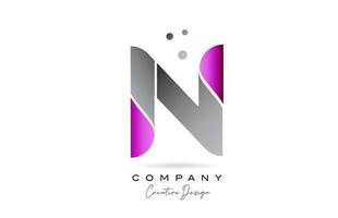 N pink grey alphabet letter logo icon design with dots. Creative template for company and business vector