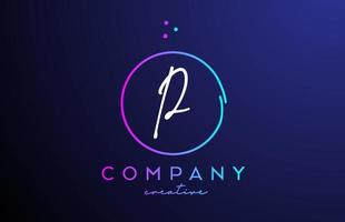 P handwritten alphabet letter logo with dots and pink blue circle. Corporate creative template design for business and company vector