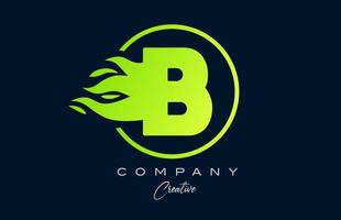 B alphabet letter icon for corporate with green flames. Fire design suitable for a logo company vector