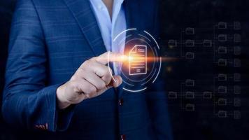 Document Management System DMS, Online documentation database and process automation to efficiently manage files, knowledge and documentation enterprise with ERP. Corporate business technology. photo