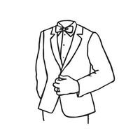 male torso in suit with a bow tie and ring on the ring finger. doodle sketch of the groom at the wedding vector