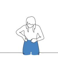 mujer tira en alto azul pantalones, pantalones o polainas - uno línea dibujo vector. alto cintura pantalones concepto, adelgazar ropa interior vector