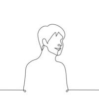 man in three-quarters portrait smiling - one line drawing vector. concept male portrait with a smile vector