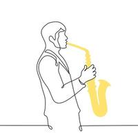 man playing the saxophone - one line drawing vector. male saxophonist concept vector