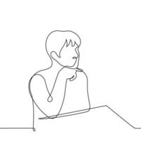 man sitting thinking - one line drawing vector. concept reflection vector