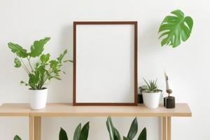 frame with leaves on table photo