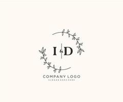 initial ID letters Beautiful floral feminine editable premade monoline logo suitable for spa salon skin hair beauty boutique and cosmetic company. vector