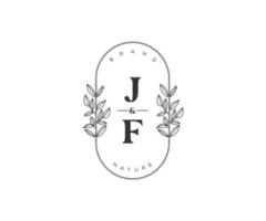 initial JF letters Beautiful floral feminine editable premade monoline logo suitable for spa salon skin hair beauty boutique and cosmetic company. vector