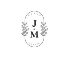 initial JM letters Beautiful floral feminine editable premade monoline logo suitable for spa salon skin hair beauty boutique and cosmetic company. vector