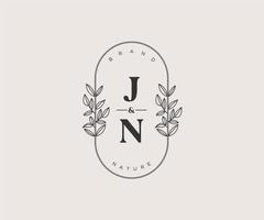 initial JN letters Beautiful floral feminine editable premade monoline logo suitable for spa salon skin hair beauty boutique and cosmetic company. vector