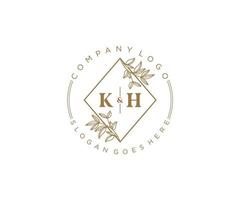 inicial kh letras hermosa floral femenino editable prefabricado monoline logo adecuado para spa salón piel pelo belleza boutique y cosmético compañía. vector