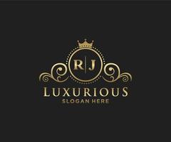 Initial RJ Letter Royal Luxury Logo template in vector art for Restaurant, Royalty, Boutique, Cafe, Hotel, Heraldic, Jewelry, Fashion and other vector illustration.