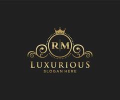 Initial RM Letter Royal Luxury Logo template in vector art for Restaurant, Royalty, Boutique, Cafe, Hotel, Heraldic, Jewelry, Fashion and other vector illustration.
