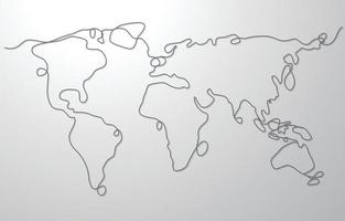 Black and White One Stroke Line World Map vector