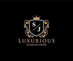 Initial SJ Letter Royal Luxury Logo template in vector art for Restaurant, Royalty, Boutique, Cafe, Hotel, Heraldic, Jewelry, Fashion and other vector illustration.