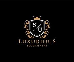 Initial SU Letter Royal Luxury Logo template in vector art for Restaurant, Royalty, Boutique, Cafe, Hotel, Heraldic, Jewelry, Fashion and other vector illustration.