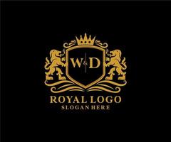 Initial WD Letter Lion Royal Luxury Logo template in vector art for Restaurant, Royalty, Boutique, Cafe, Hotel, Heraldic, Jewelry, Fashion and other vector illustration.