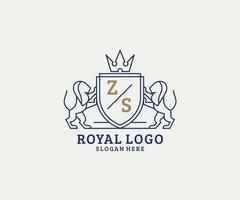 Initial ZS Letter Lion Royal Luxury Logo template in vector art for Restaurant, Royalty, Boutique, Cafe, Hotel, Heraldic, Jewelry, Fashion and other vector illustration.