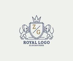 Initial ZG Letter Lion Royal Luxury Logo template in vector art for Restaurant, Royalty, Boutique, Cafe, Hotel, Heraldic, Jewelry, Fashion and other vector illustration.