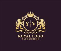 Initial YV Letter Lion Royal Luxury Logo template in vector art for Restaurant, Royalty, Boutique, Cafe, Hotel, Heraldic, Jewelry, Fashion and other vector illustration.