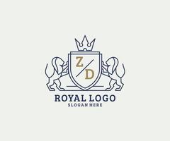 Initial ZD Letter Lion Royal Luxury Logo template in vector art for Restaurant, Royalty, Boutique, Cafe, Hotel, Heraldic, Jewelry, Fashion and other vector illustration.