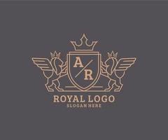 Initial AR Letter Lion Royal Luxury Heraldic,Crest Logo template in vector art for Restaurant, Royalty, Boutique, Cafe, Hotel, Heraldic, Jewelry, Fashion and other vector illustration.