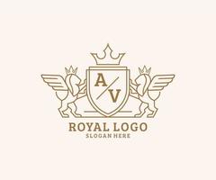 Initial AV Letter Lion Royal Luxury Heraldic,Crest Logo template in vector art for Restaurant, Royalty, Boutique, Cafe, Hotel, Heraldic, Jewelry, Fashion and other vector illustration.