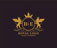 Initial BE Letter Lion Royal Luxury Heraldic,Crest Logo template in vector art for Restaurant, Royalty, Boutique, Cafe, Hotel, Heraldic, Jewelry, Fashion and other vector illustration.