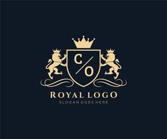 Initial CO Letter Lion Royal Luxury Heraldic,Crest Logo template in vector art for Restaurant, Royalty, Boutique, Cafe, Hotel, Heraldic, Jewelry, Fashion and other vector illustration.