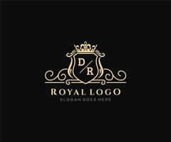 Initial DR Letter Luxurious Brand Logo Template, for Restaurant, Royalty, Boutique, Cafe, Hotel, Heraldic, Jewelry, Fashion and other vector illustration.