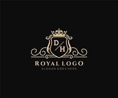 inicial dh letra lujoso marca logo plantilla, para restaurante, realeza, boutique, cafetería, hotel, heráldico, joyas, Moda y otro vector ilustración.