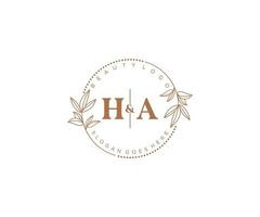 initial HA letters Beautiful floral feminine editable premade monoline logo suitable for spa salon skin hair beauty boutique and cosmetic company. vector